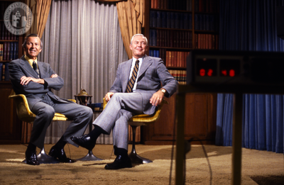 Lionel Van Deerlin in an interview at a television studio, 1978