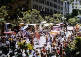 Umbrellas with streamers in San Francisco Pride Parade, 1982