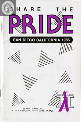 "Share the Pride, San Diego, California, San Diego Lambda Pride, Inc.," 1985