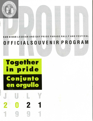 "Proud:  Official Souvenir Program Pride Parade, Rally and Festival," 1991
